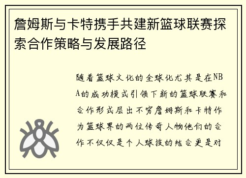詹姆斯与卡特携手共建新篮球联赛探索合作策略与发展路径